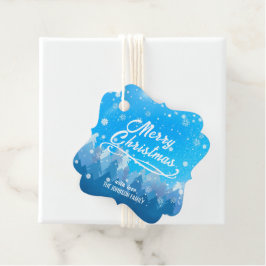 Blauer Weißschnee Friedlicher Wald Frohe Weihnacht Geschenkanhänger