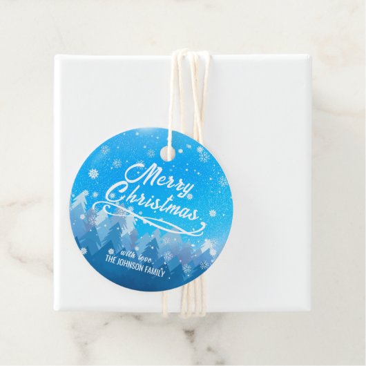 Blauer Weißschnee Friedlicher Wald Frohe Weihnacht Geschenkanhänger (Beispiel)