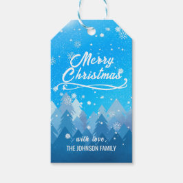 Blauer Weißschnee Friedlicher Wald Frohe Weihnacht Geschenkanhänger