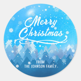 Blauer Weißschnee Friedlicher Wald Frohe Weihnacht Runder Aufkleber
