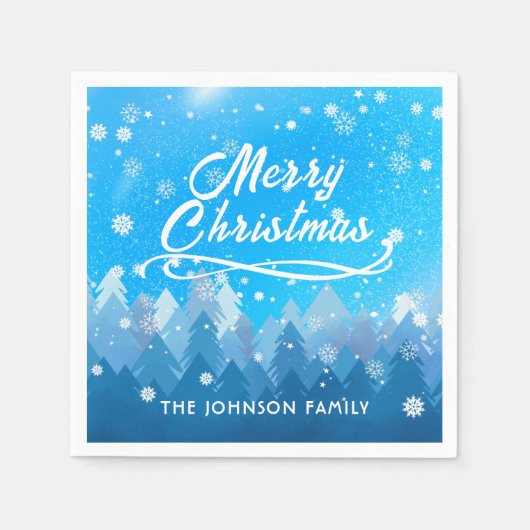Blauer Weißschnee Friedlicher Wald Frohe Weihnacht Serviette (Vorderseite)