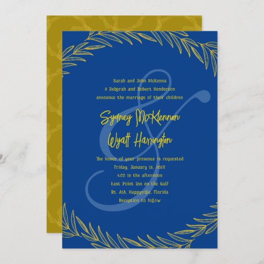 Blauer Weizenstiel Hochzeitseltern einladen Einladung (Vorne/Hinten)