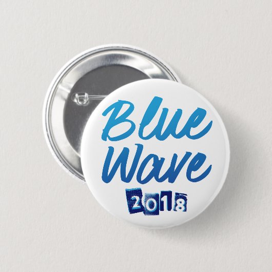 Blauer Wellen-Skript-Knopf Button (Vorne & Hinten)