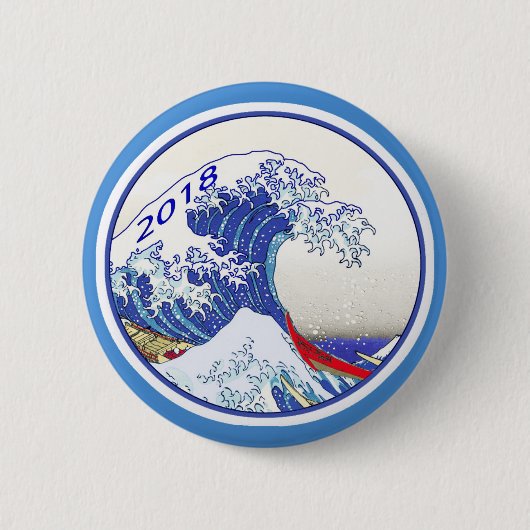 Blauer Wellen-Wahl-Knopf 2018 Button (Vorderseite)