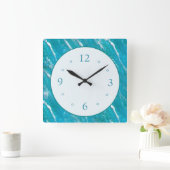 Blauer Wellenmuster Blau Grün mit Schlichtem weiße Quadratische Wanduhr (Zuhause)