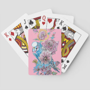 Blauer Wellensittich Rote Rose Blumen spielende ro Spielkarten