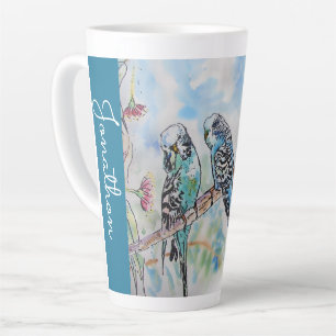 Blauer Wellensittich Sittiche Papageien Ehemänner  Milchtasse