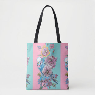 Blauer Wellensittich-Vogel Rose Blumenrosa Aqua Mä Tasche