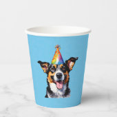 Blauer Welpenhund Birthday Paw-ty Pappbecher (Vorderseite)