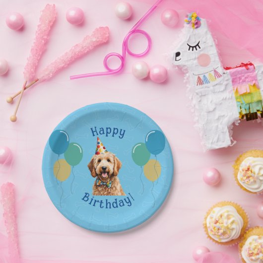 Blauer Welpenhund Birthday Paw-ty Pappteller (Party)
