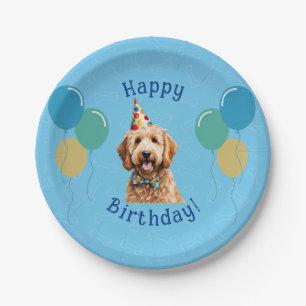 Blauer Welpenhund Birthday Paw-ty Pappteller