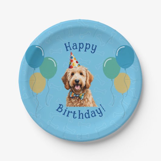 Blauer Welpenhund Birthday Paw-ty Pappteller (Vorderseite)
