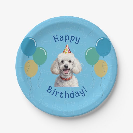 Blauer Welpenhund Birthday Paw-ty Pappteller (Vorderseite)
