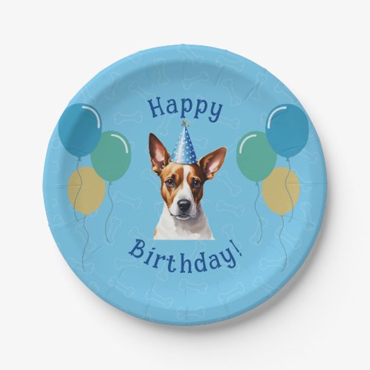 Blauer Welpenhund Birthday Paw-ty Pappteller (Vorderseite)