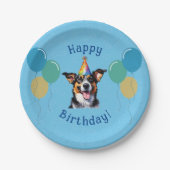 Blauer Welpenhund Birthday Paw-ty Pappteller (Vorderseite)
