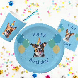 Blauer Welpenhund Birthday Paw-ty Pappteller