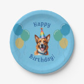 Blauer Welpenhund Birthday Paw-ty Pappteller (Vorderseite)