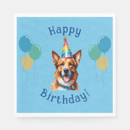 Blauer Welpenhund Birthday Paw-ty Serviette