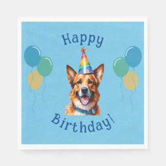Blauer Welpenhund Birthday Paw-ty Serviette