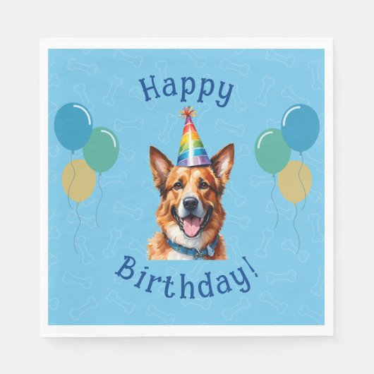Blauer Welpenhund Birthday Paw-ty Serviette (Vorderseite)
