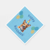 Blauer Welpenhund Birthday Paw-ty Serviette (Ecke)