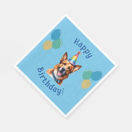 Blauer Welpenhund Birthday Paw-ty Serviette (Ecke)