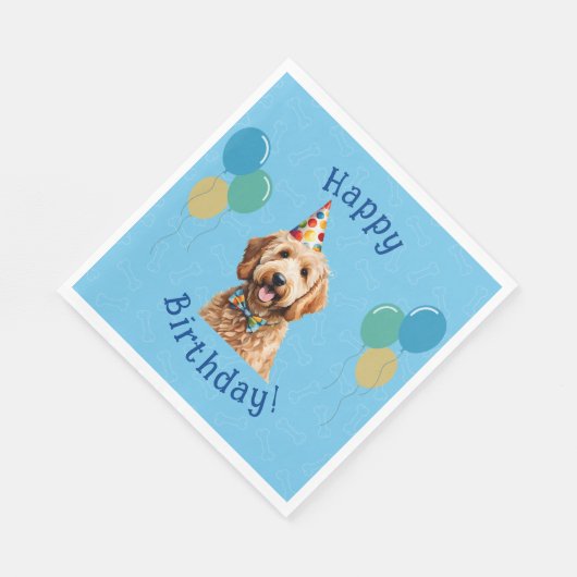 Blauer Welpenhund Birthday Paw-ty Serviette (Ecke)