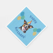 Blauer Welpenhund Birthday Paw-ty Serviette (Ecke)