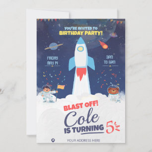 Blauer Weltraum-Geburtstag, Astronauten-Geburtstag Einladung