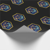 Blauer Werwolf spielt eine goldene Harfe Geschenkpapier (Ecke)