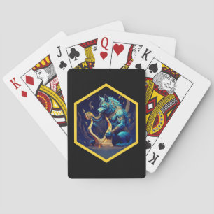 Blauer Werwolf spielt eine goldene Harfe Spielkarten