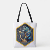Blauer Werwolf spielt eine goldene Harfe Tasche (Rückseite)