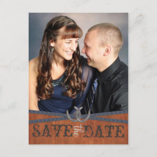 Blauer Western und dunkles Holz Save the Date Ankündigungspostkarte