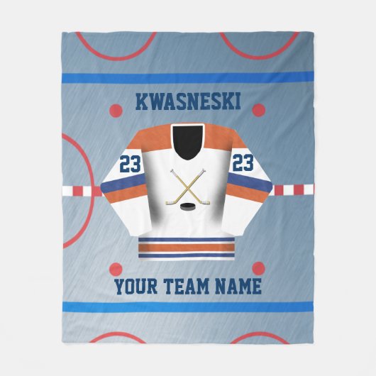 Blauer Wh| Orange Eishockeyschläger| Player Jersey Fleecedecke (Vorderseite)