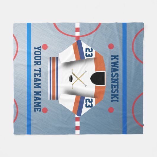 Blauer Wh| Orange Eishockeyschläger| Player Jersey Fleecedecke (Vorderseite (Horizontal))