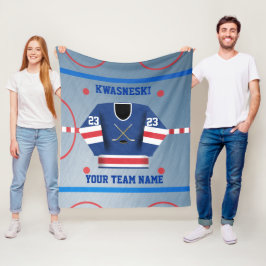 Blauer Wh| Roter Eishockeyrosa| Player Jersey Fleecedecke