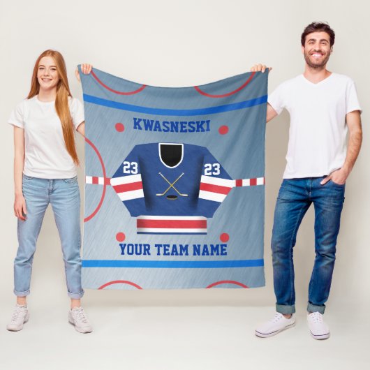 Blauer Wh| Roter Eishockeyrosa| Player Jersey Fleecedecke (Beispiel)
