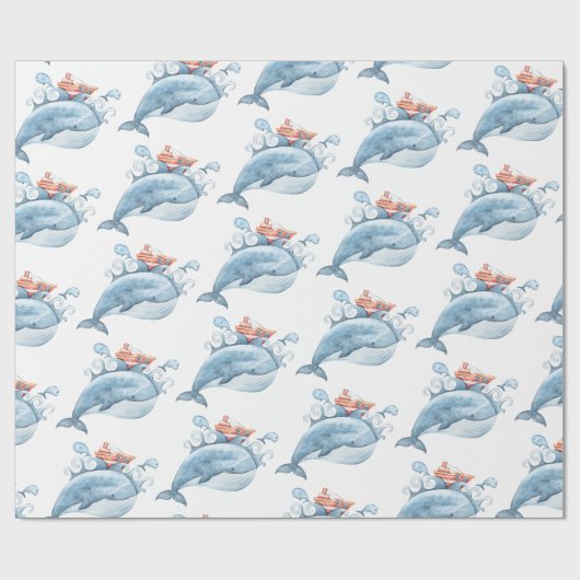 Blauer Whale Birthday Geschenkpapier (Flach)