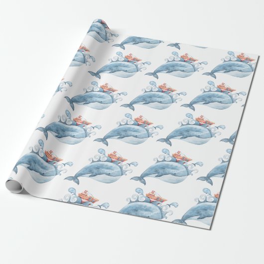 Blauer Whale Birthday Geschenkpapier (Ungerollt)