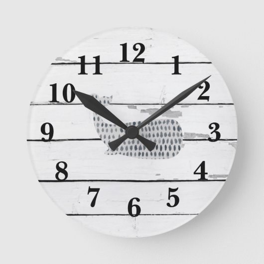 Blauer Whale Shiplap Rustikale Deco Square Wa Runde Wanduhr (Vorderseite)