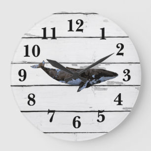 Blauer Whale Shiplap Rustikale Dekoration Große Wanduhr