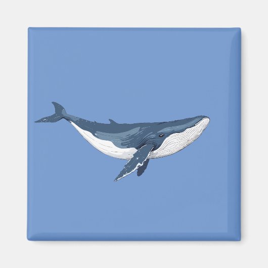 Blauer Whale Vector Kunstdruckerei Schwarz-Weiß Magnet (Vorne)