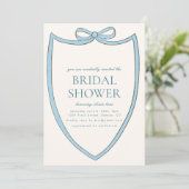 Blauer Whimsical Bow Bridal Dusche Einladung (Stehend Vorderseite)