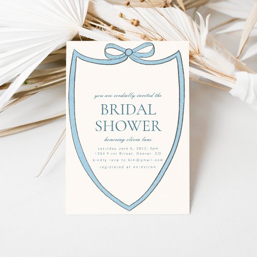 Blauer Whimsical Bow Bridal Dusche Einladung