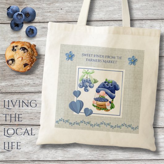 Blauer Whimsical Gnom Blaubeeren Bauernmarkt Tragetasche
