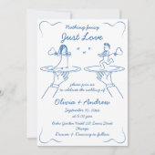 Blauer Whimsikaler handgezeichneter Hochzeitsdruck Einladung (Vorderseite)