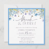 Blauer Wildblume Blumenbrunch Bubbly Brautparty Einladung (Vorderseite)