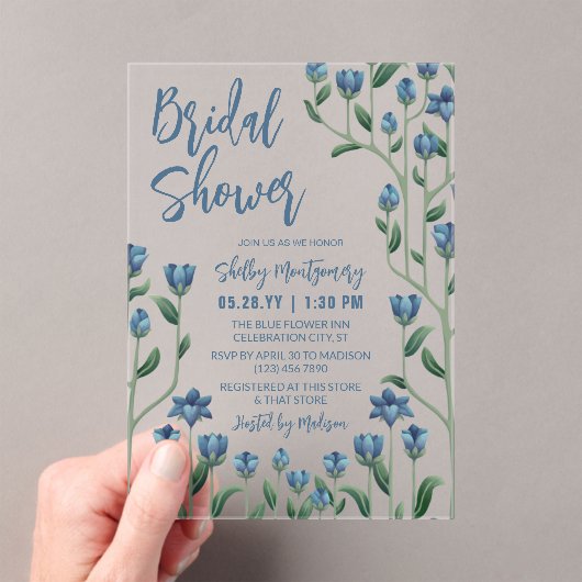 Blauer Wildblume Blumenrahmen Brautparty Acryleinladungen (Insitu (Handheld))