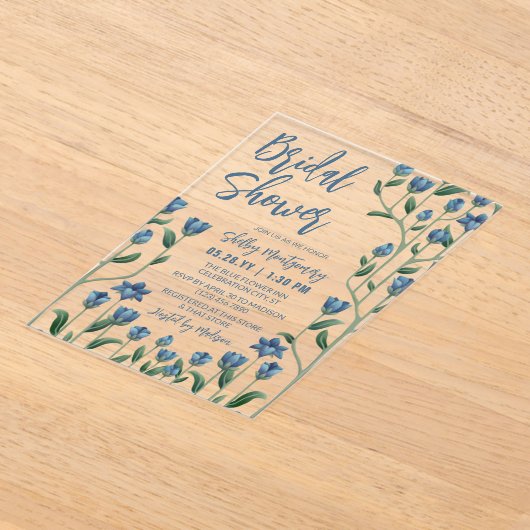 Blauer Wildblume Blumenrahmen Brautparty Acryleinladungen (Ablage )