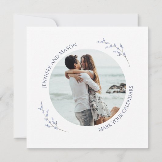 Blauer Wildblume Save the Date Foto Einladung (Rückseite)